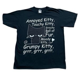 Port & Company “Annoyed Kitty” Graphic T-Shirt  Black Size Large Humorous witty